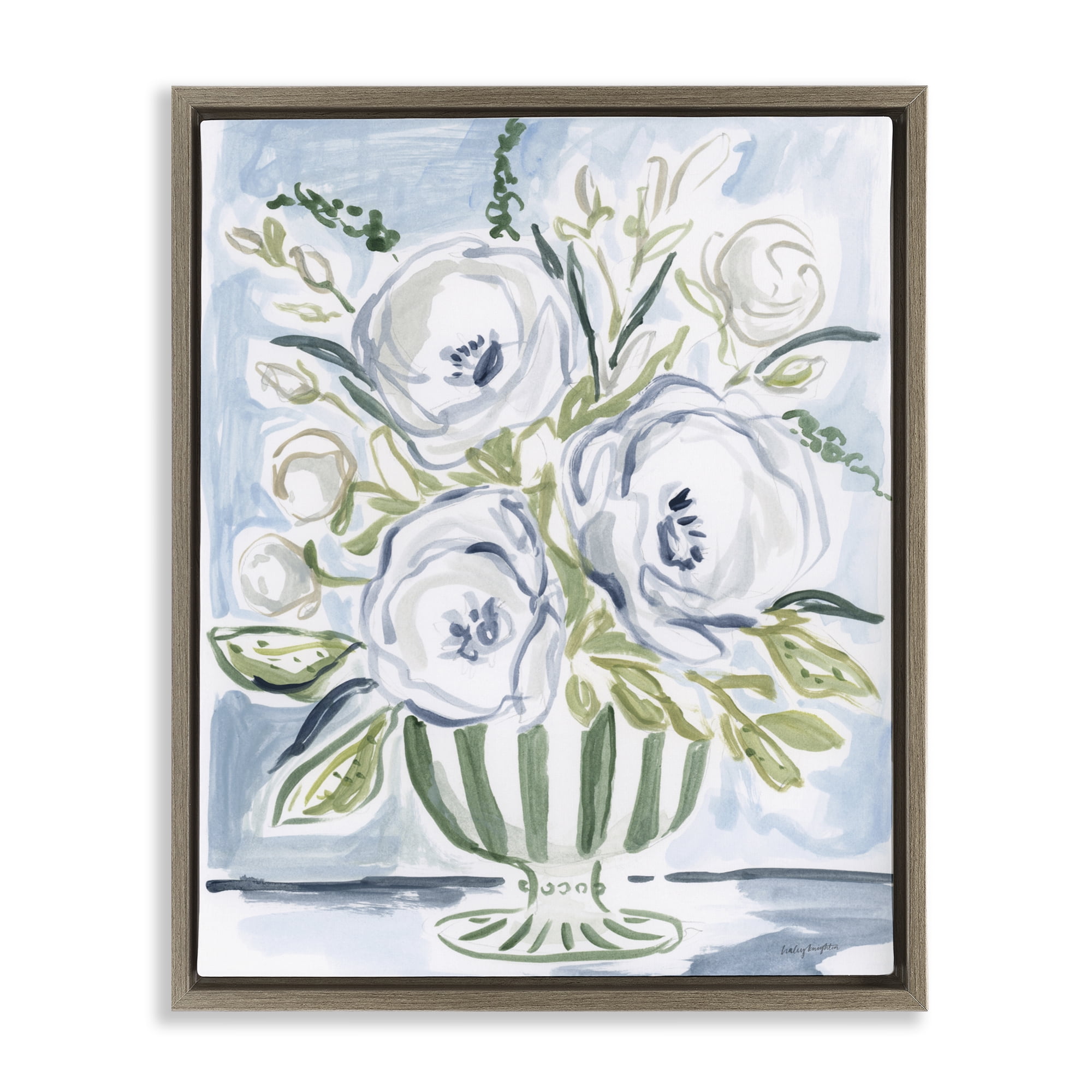 Stupell Industries Fiona Pastel Floral Bouquet Brown Framed Floater Canvas Wall Art, design by Haley Knighten