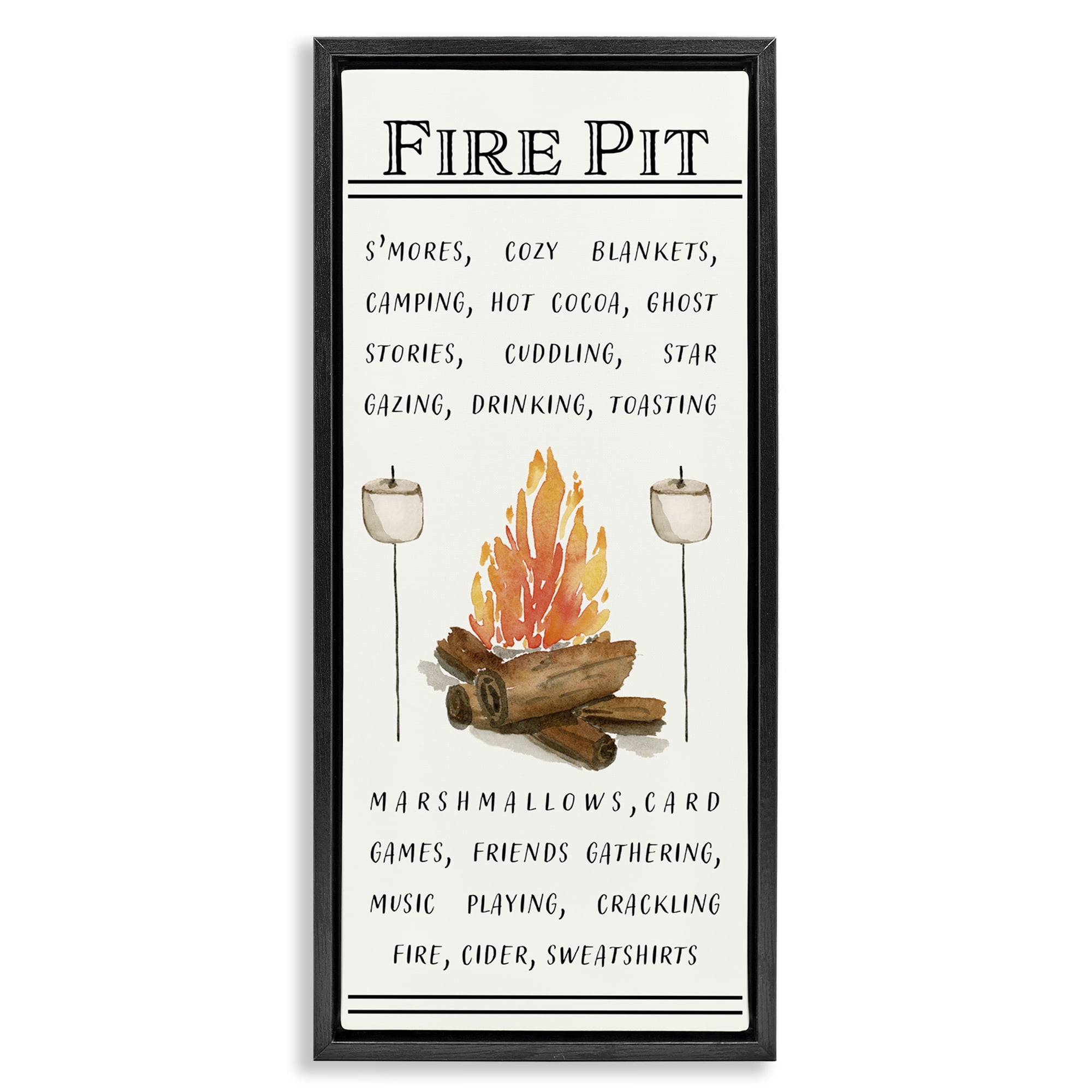 Stupell Industries Fire Pit & Marshmallows Food & Beverage Painting Black Floater Framed Canvas Art Print Wall Art, 15 x 31