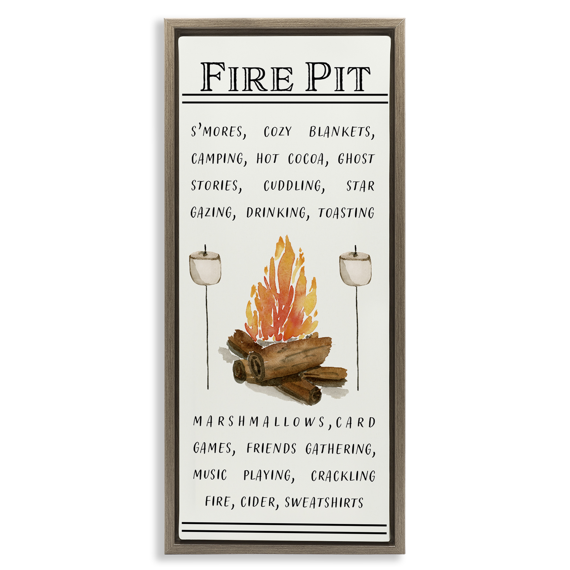 Stupell Industries Fire Pit & Marshmallows Food & Beverage Painting Brown Floater Framed Canvas Art Print Wall Art, 15 x 31