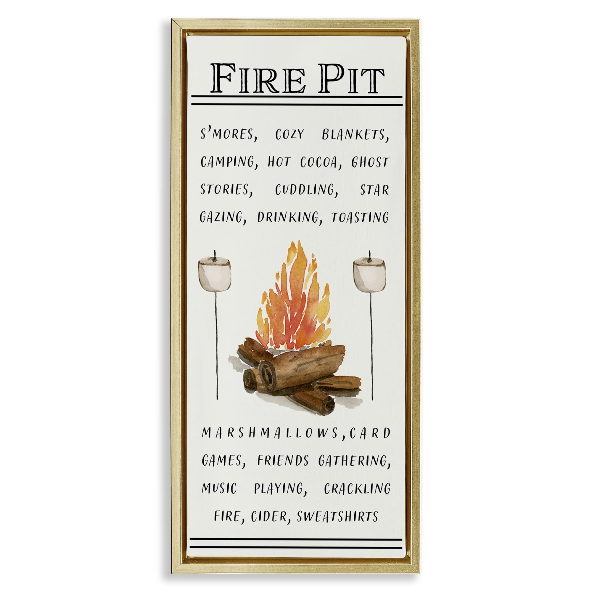 Stupell Industries Fire Pit & Marshmallows Food & Beverage Painting Gold Floater Framed Canvas Art Print Wall Art, 11 x 25
