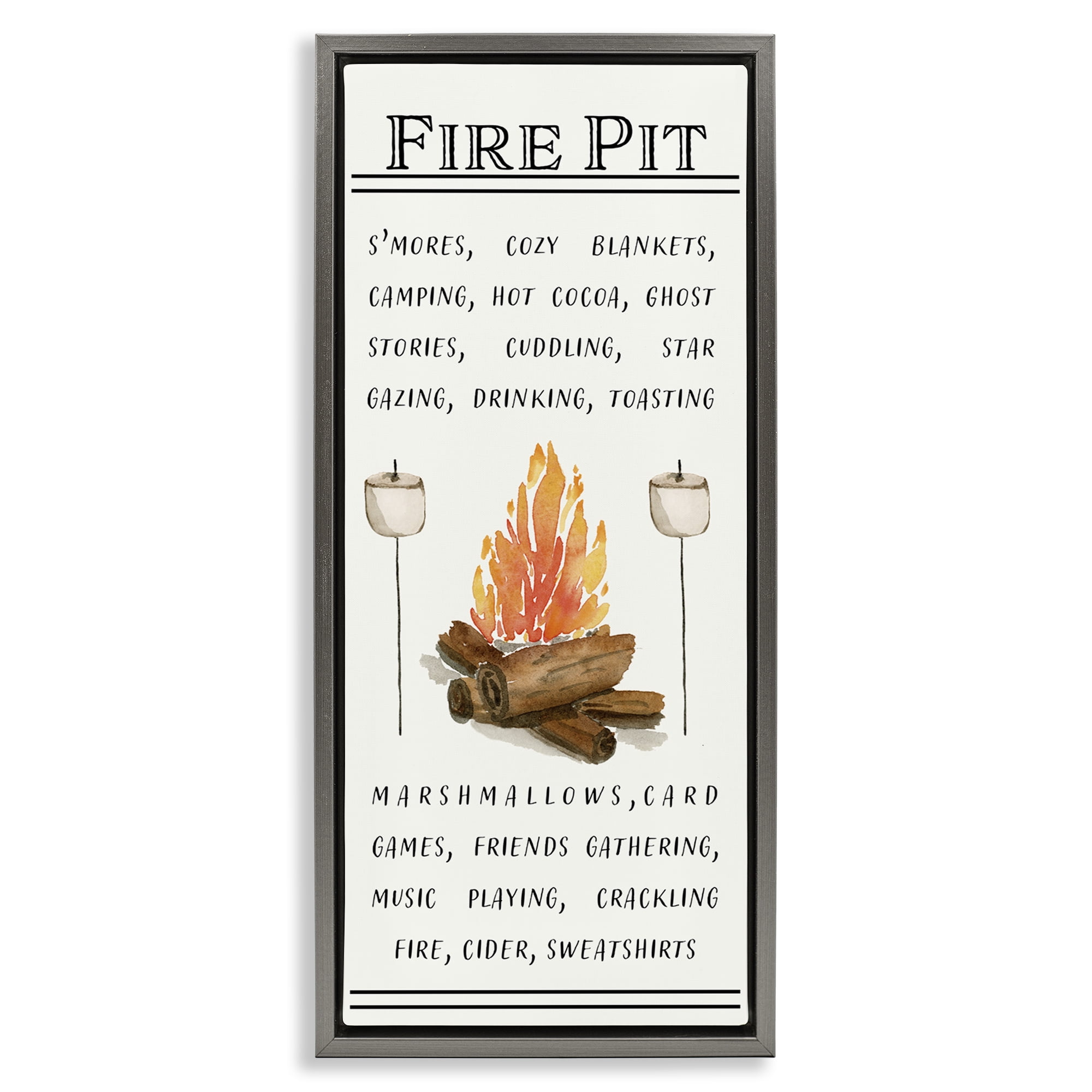 Stupell Industries Fire Pit & Marshmallows Food & Beverage Painting Gray Floater Framed Canvas Art Print Wall Art, 15 x 31