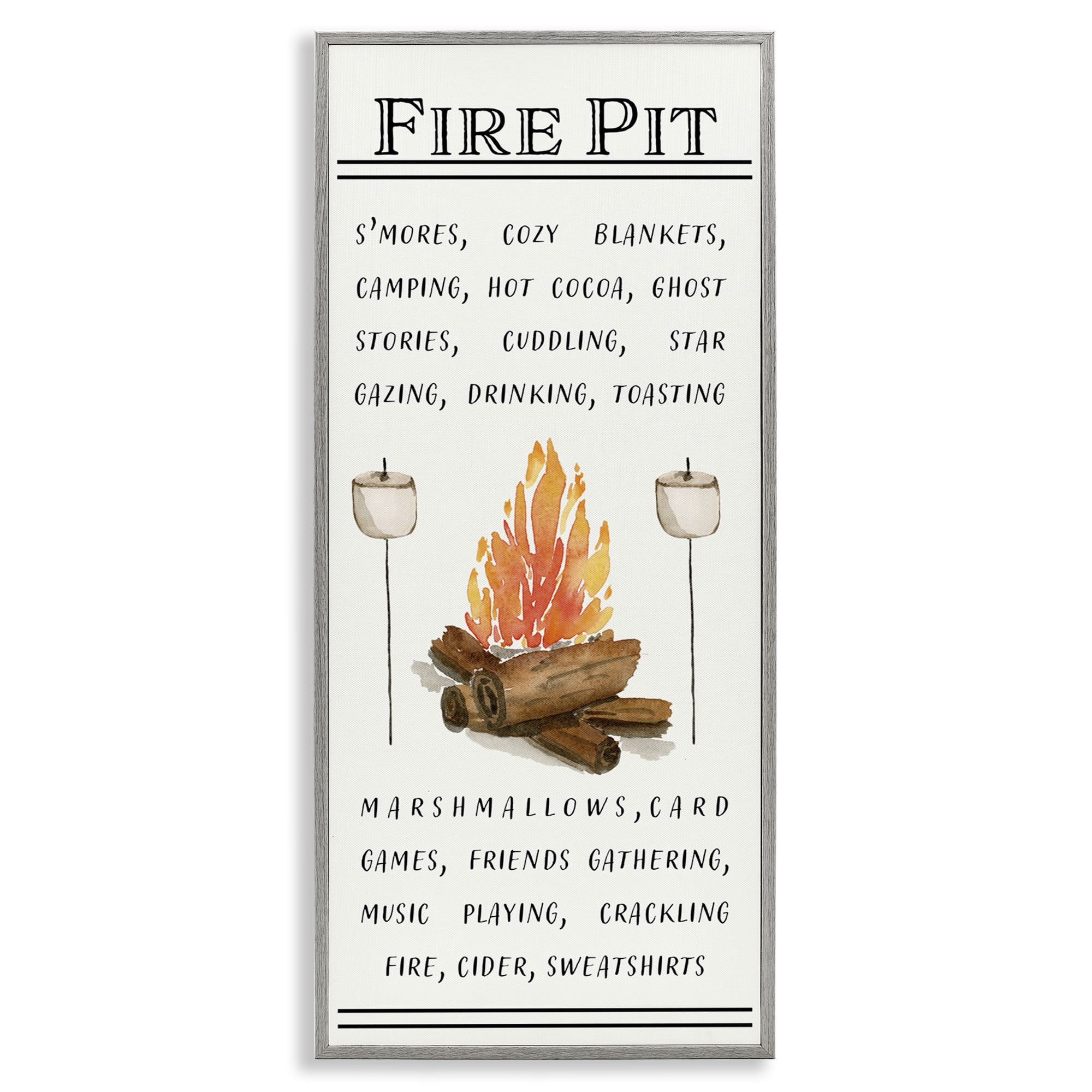 Stupell Industries Fire Pit & Marshmallows Food & Beverage Painting Gray Framed Art Print Wall Art, 13 x 30