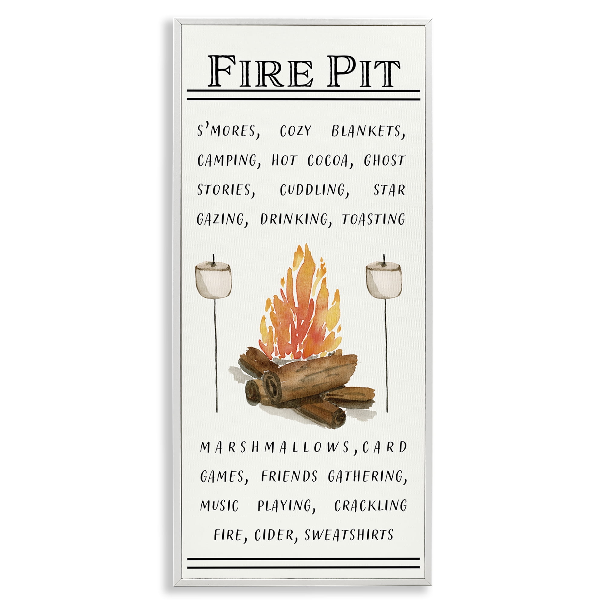 Stupell Industries Fire Pit & Marshmallows Food & Beverage Painting White Framed Art Print Wall Art, 10 x 24