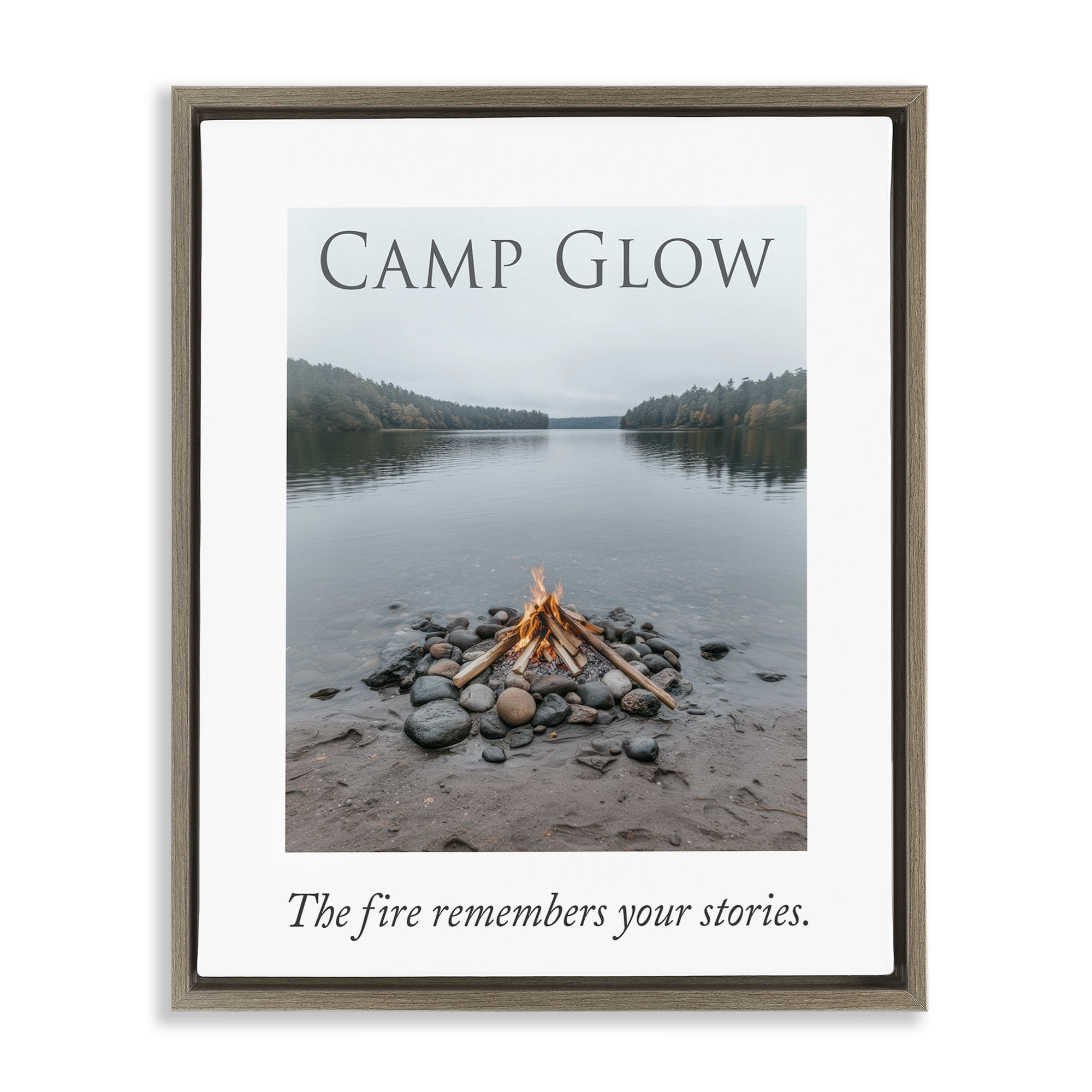 Stupell Industries Fire Remembers Your Stories Brown Framed Floater Canvas Wall Art, design by A Barefoot Stylist