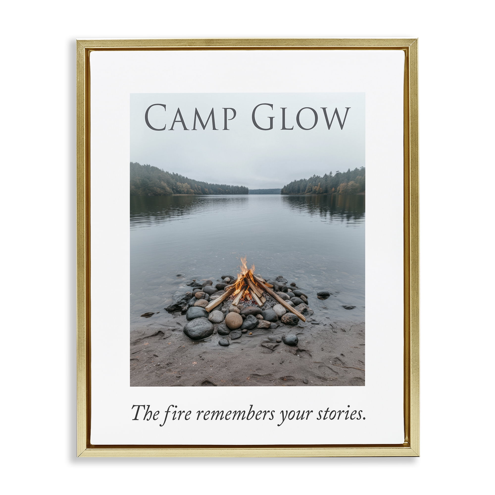 Stupell Industries Fire Remembers Your Stories Gold Framed Floater Canvas Wall Art, design by A Barefoot Stylist