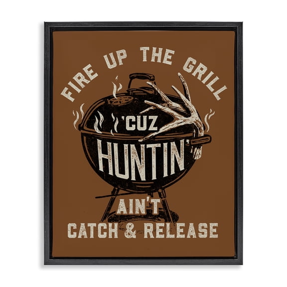 Stupell Industries Fire Up Grill Funny Hunting Black Framed Floater Canvas Wall Art design by Jedco Brands, Inc., 21 x 17