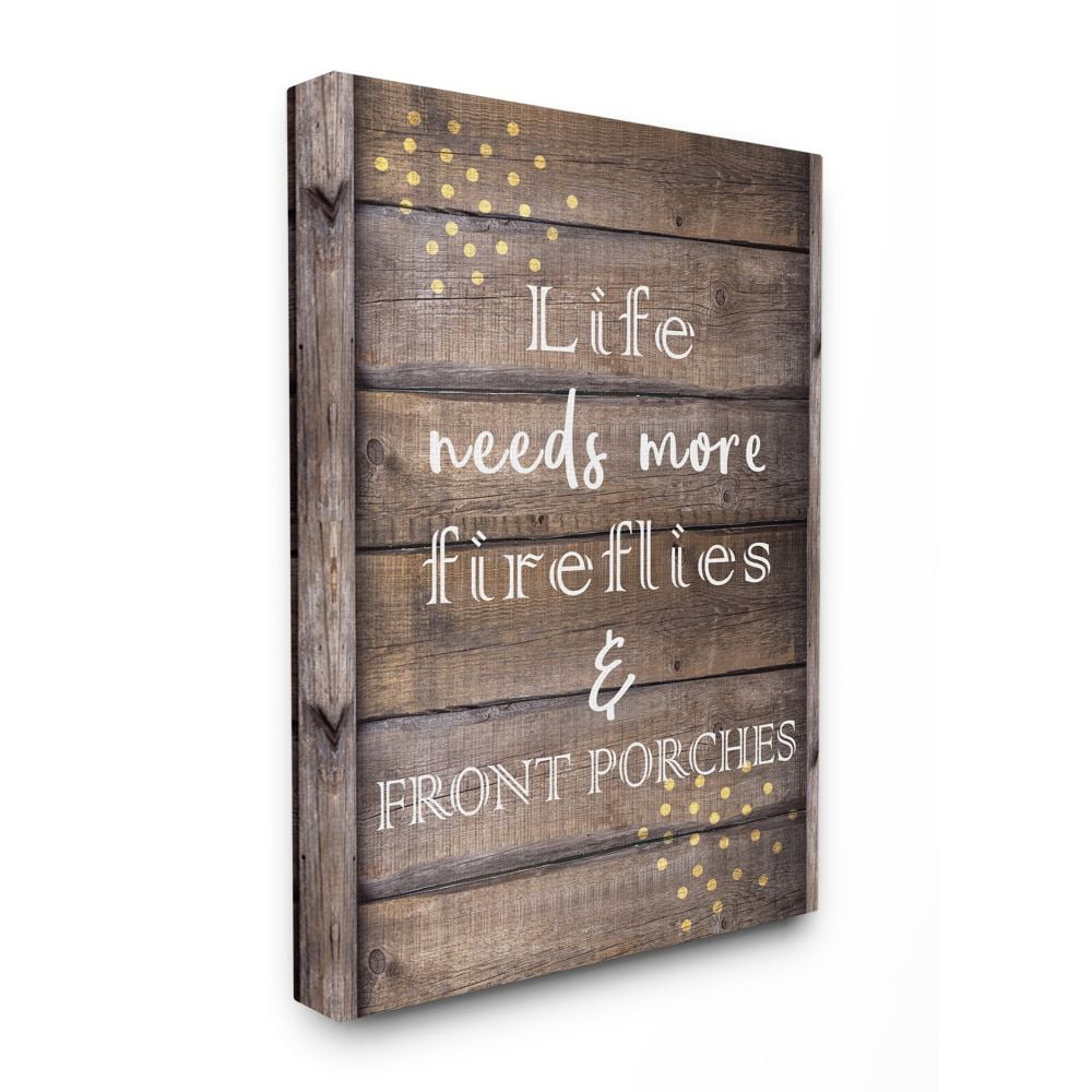 Stupell Industries Fireflies Country Life Home Wood Textured Word Design Canvas Wall Art by Kimberly Allen