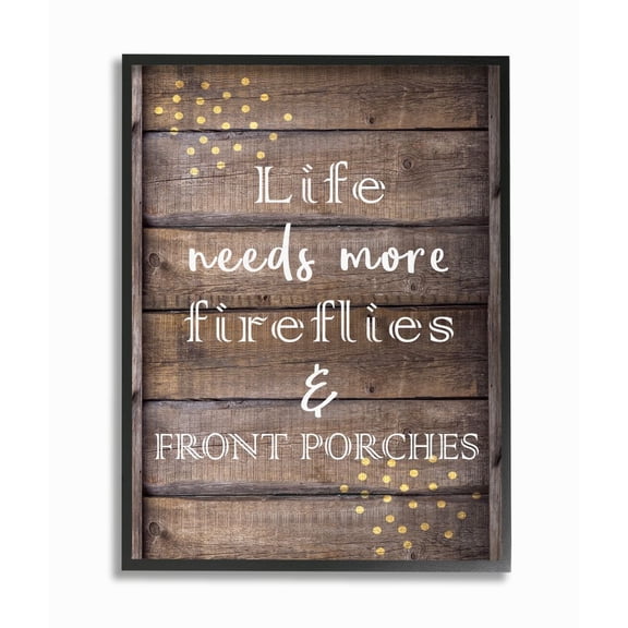 Stupell Industries Fireflies Country Life Home Wood Textured Word Design Framed Giclee Texturized Art by Kimberly Allen