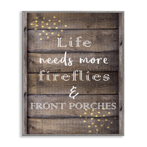 Stupell Industries Farmhouse Fireflies Country Life Home Wood Textured Word Design Gray Framed Giclee Art, 11 x 14, by Kim Allen