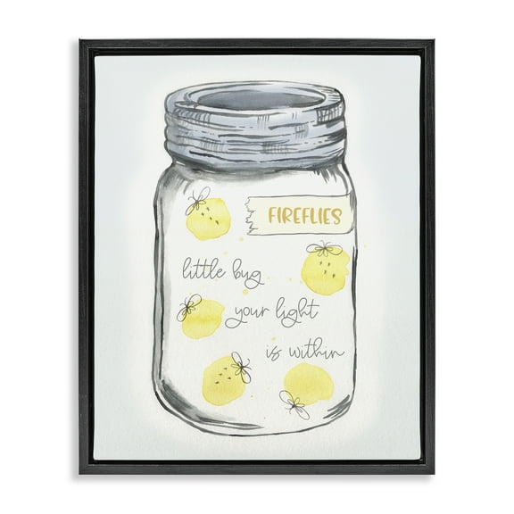 Stupell Industries Firefly Light Phrase Typography Painting Black Floater Framed Canvas Art Print Wall Art, 17 x 21