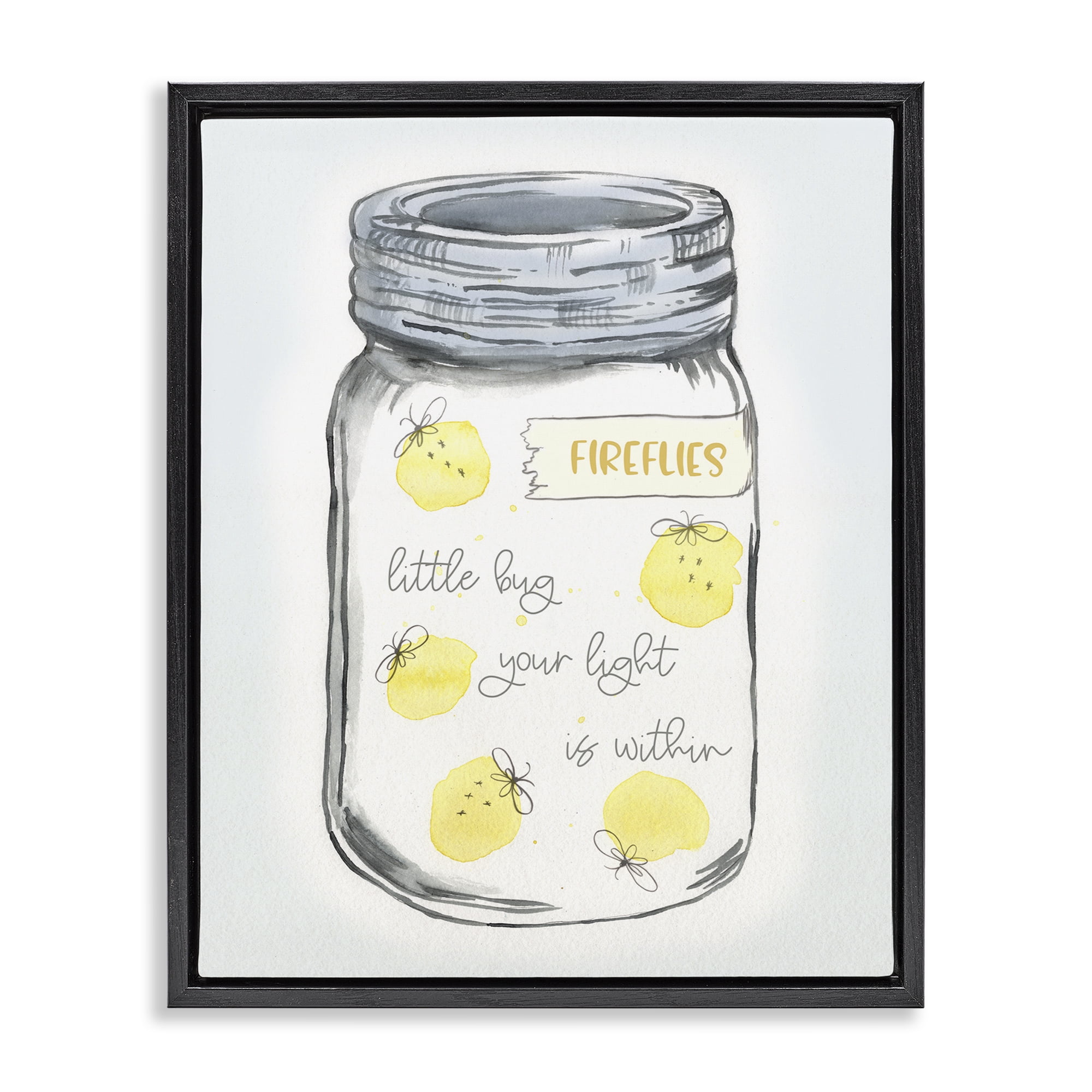Stupell Industries Firefly Light Phrase Typography Painting Black Floater Framed Canvas Art Print Wall Art, 25 x 31