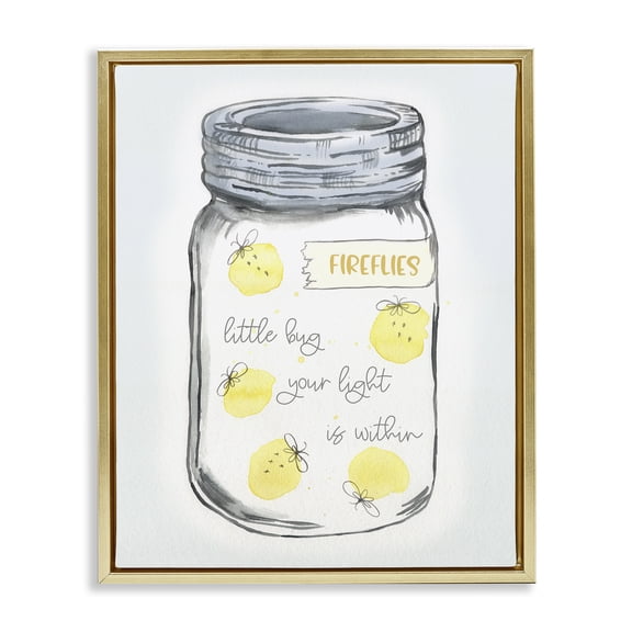 Stupell Industries Firefly Light Phrase Typography Painting Gold Floater Framed Canvas Art Print Wall Art, 17 x 21