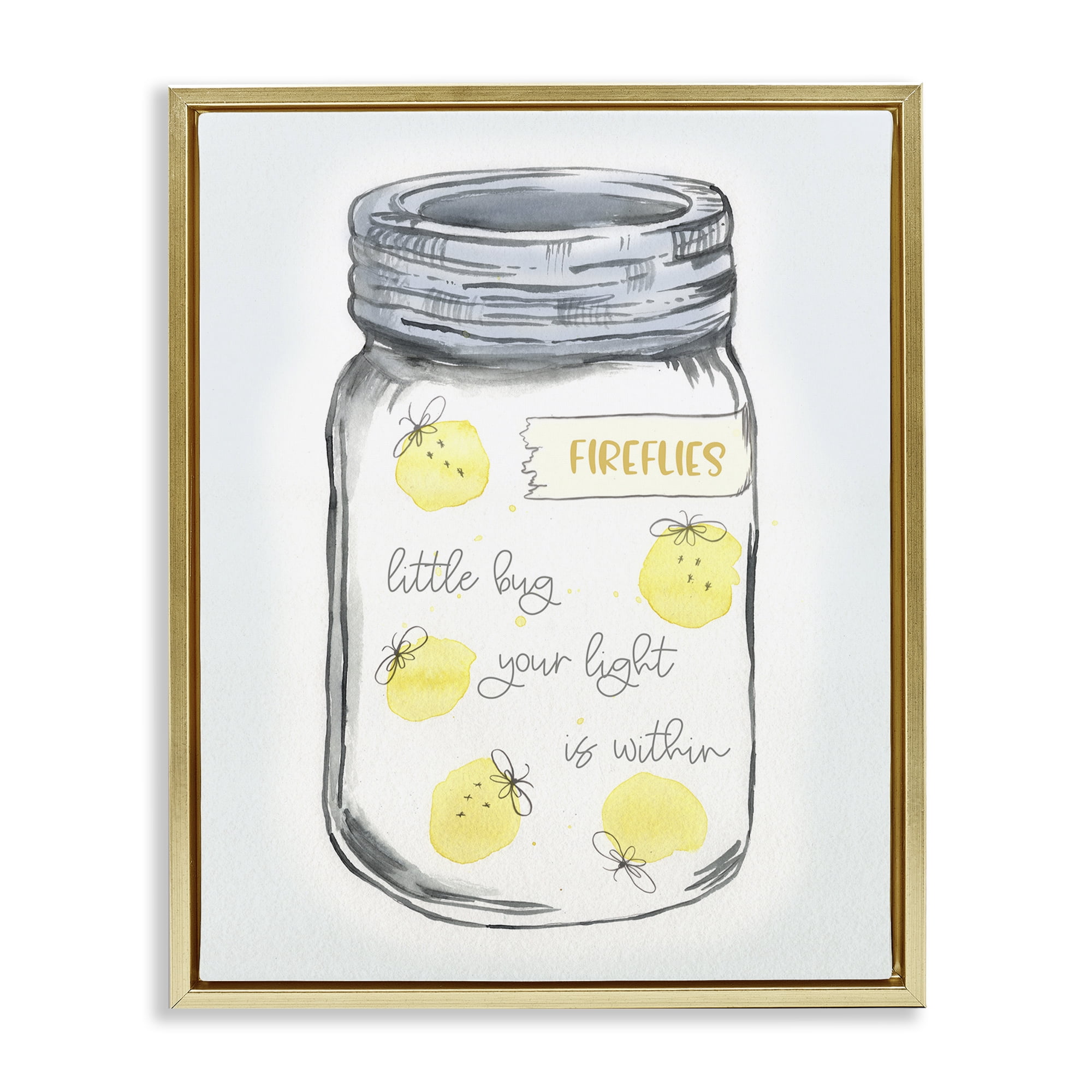 Stupell Industries Firefly Light Phrase Typography Painting Gold Floater Framed Canvas Art Print Wall Art, 25 x 31