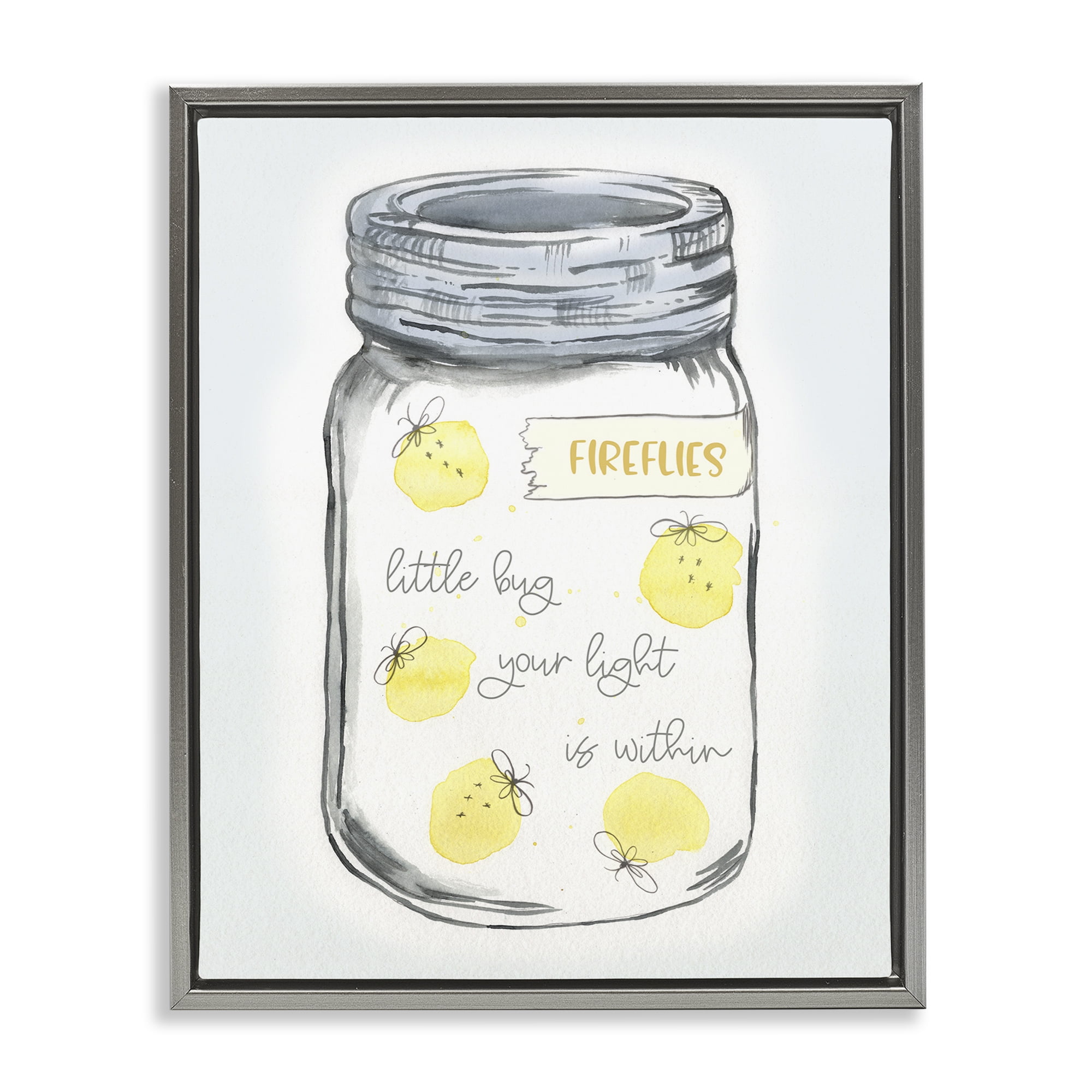 Stupell Industries Firefly Light Phrase Typography Painting Gray Floater Framed Canvas Art Print Wall Art, 17 x 21