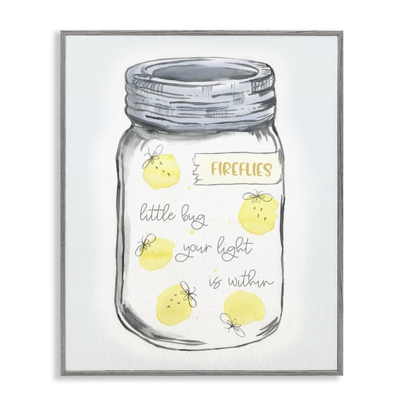 Stupell Industries Firefly Light Phrase Typography Painting Gray Framed Art Print Wall Art, 16 x 20