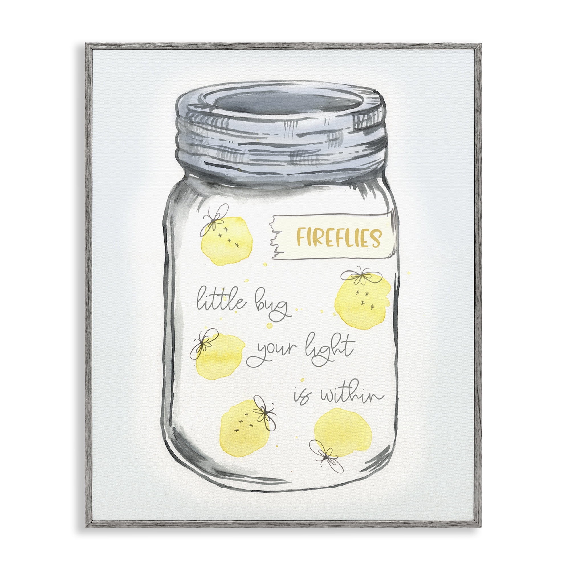 Stupell Industries Firefly Light Phrase Typography Painting Gray Framed Art Print Wall Art, 24 x 30