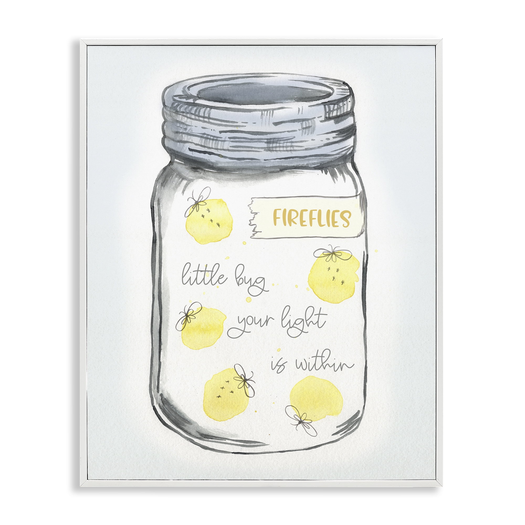 Stupell Industries Firefly Light Phrase Typography Painting White Framed Art Print Wall Art, 16 x 20