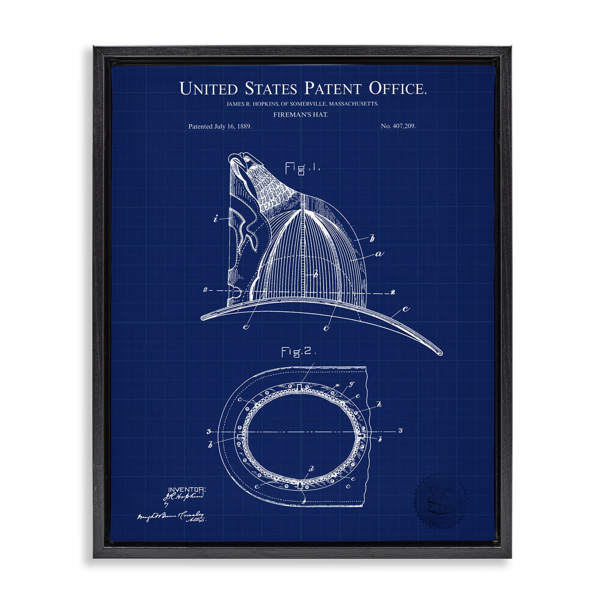 Stupell Industries Fireman's Hat Blueprint Typography Painting Black Floater Framed Art Print Wall Art, 25 x 31