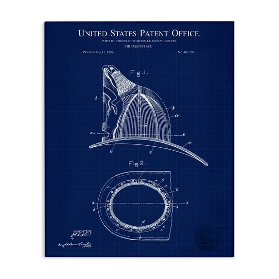 Stupell Industries Fireman's Hat Blueprint Typography Painting Gallery Wrapped Canvas Art Print Wall Art, 16 x 20