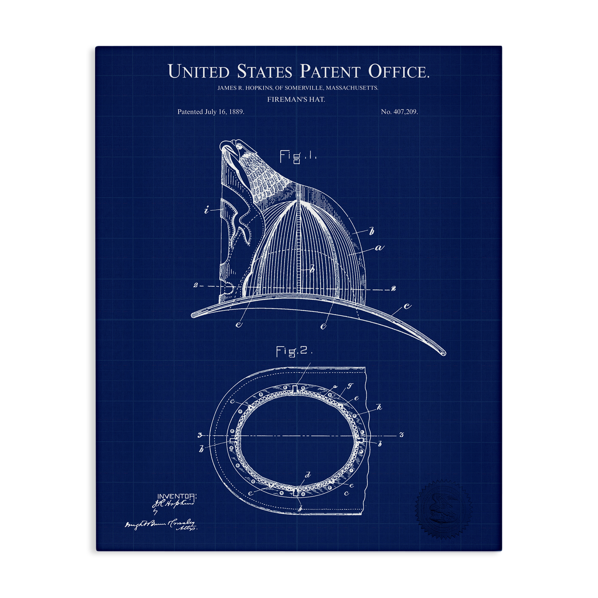 Stupell Industries Fireman's Hat Blueprint Typography Painting Gallery Wrapped Canvas Art Print Wall Art, 30 x 40