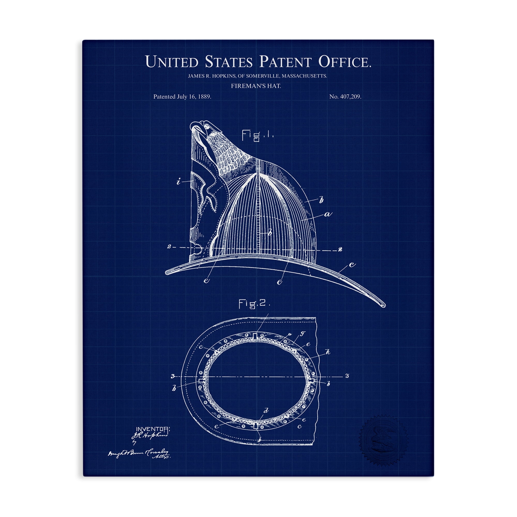 Stupell Industries Fireman's Hat Blueprint Typography Painting Gallery Wrapped Canvas Art Print Wall Art, 36 x 48