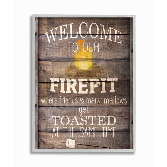Stupell Industries Firepit Country Home Textured Word Design Gray Farmhouse Rustic Framed Giclee Texturized Art by Kimberly Allen