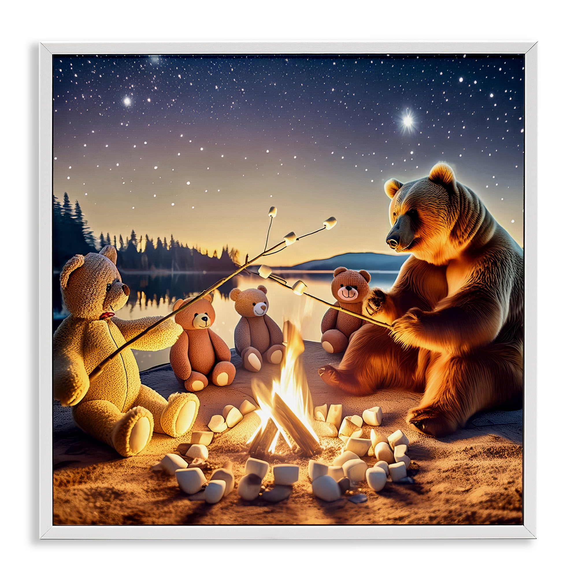 Stupell Industries Fireside Friends Bear Animals Painting White Framed Art Print Wall Art, 12 x 12