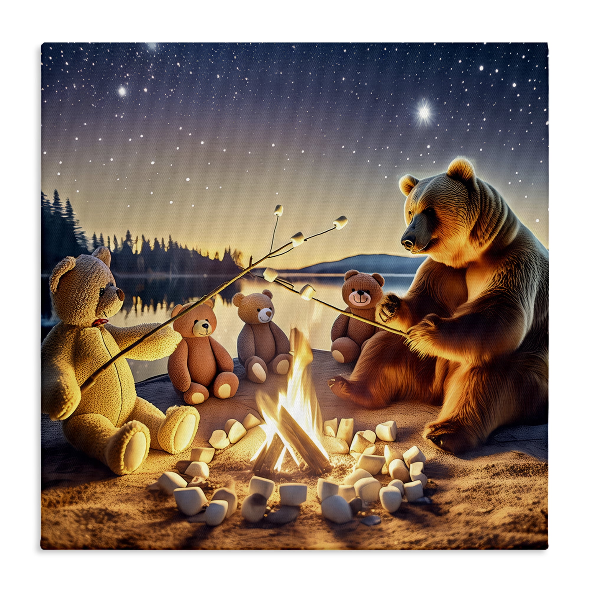 Stupell Industries Fireside Friends Bear Animals Painting Wrapped Canvas Art Print Wall Art, 30 x 30