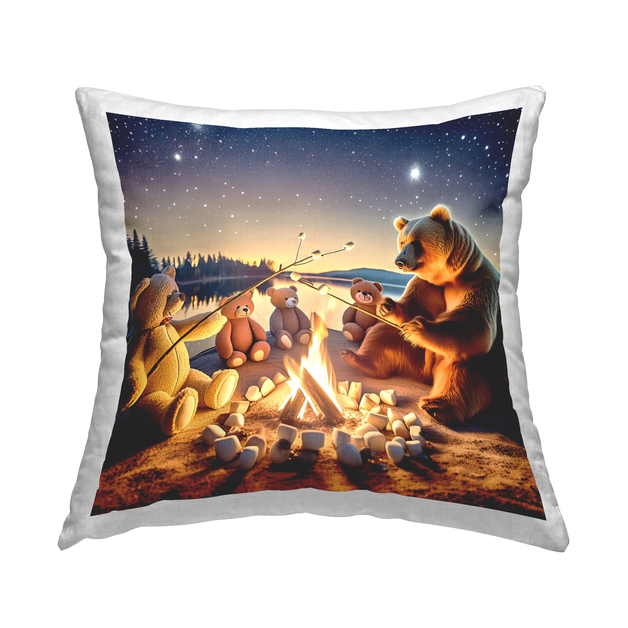 Stupell Industries Fireside Friends Bear Decorative Printed Throw Pillow Design by Alina Georgescu.