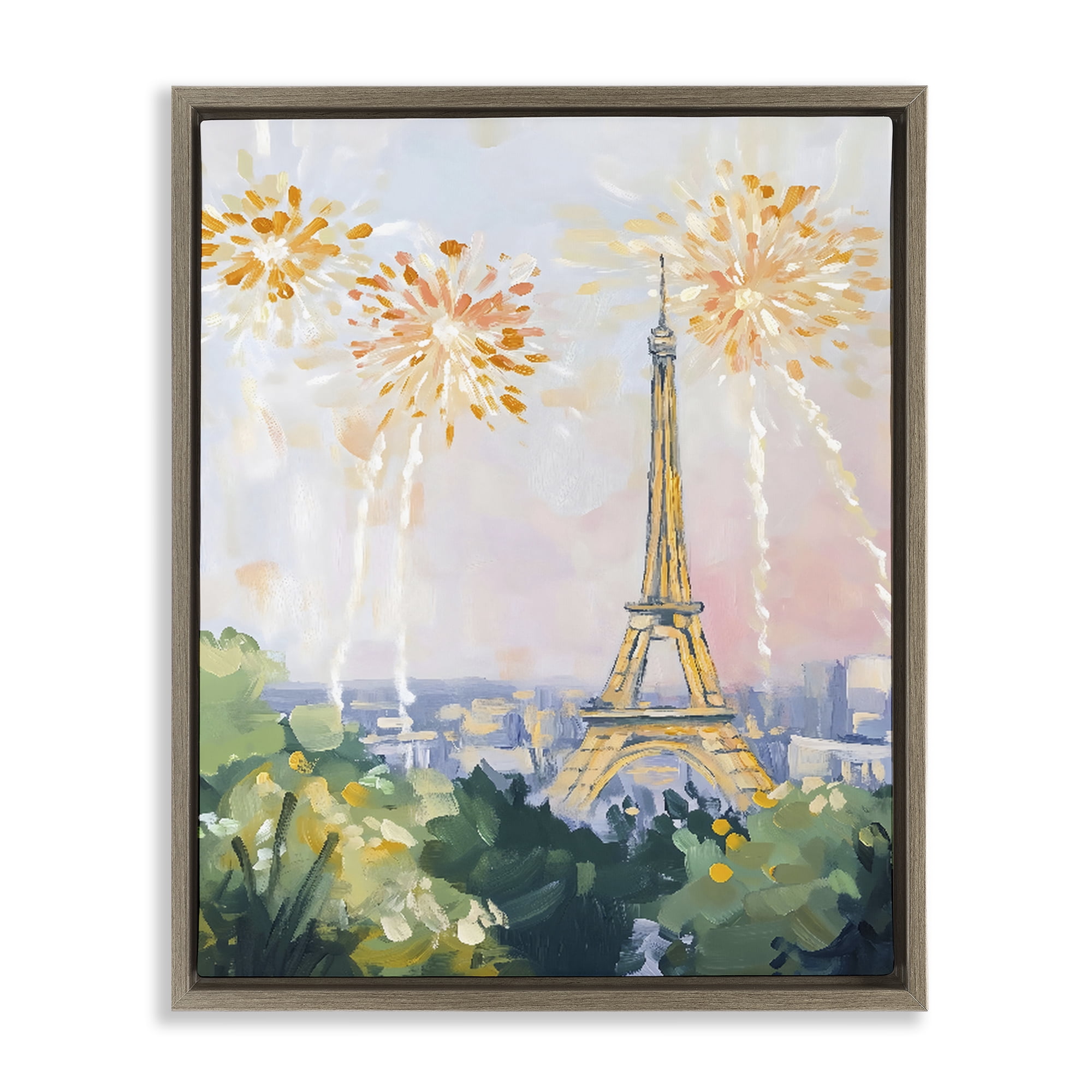 Stupell Industries Fireworks in Paris Brown Framed Floater Canvas Wall Art, design by The Prints Vibe