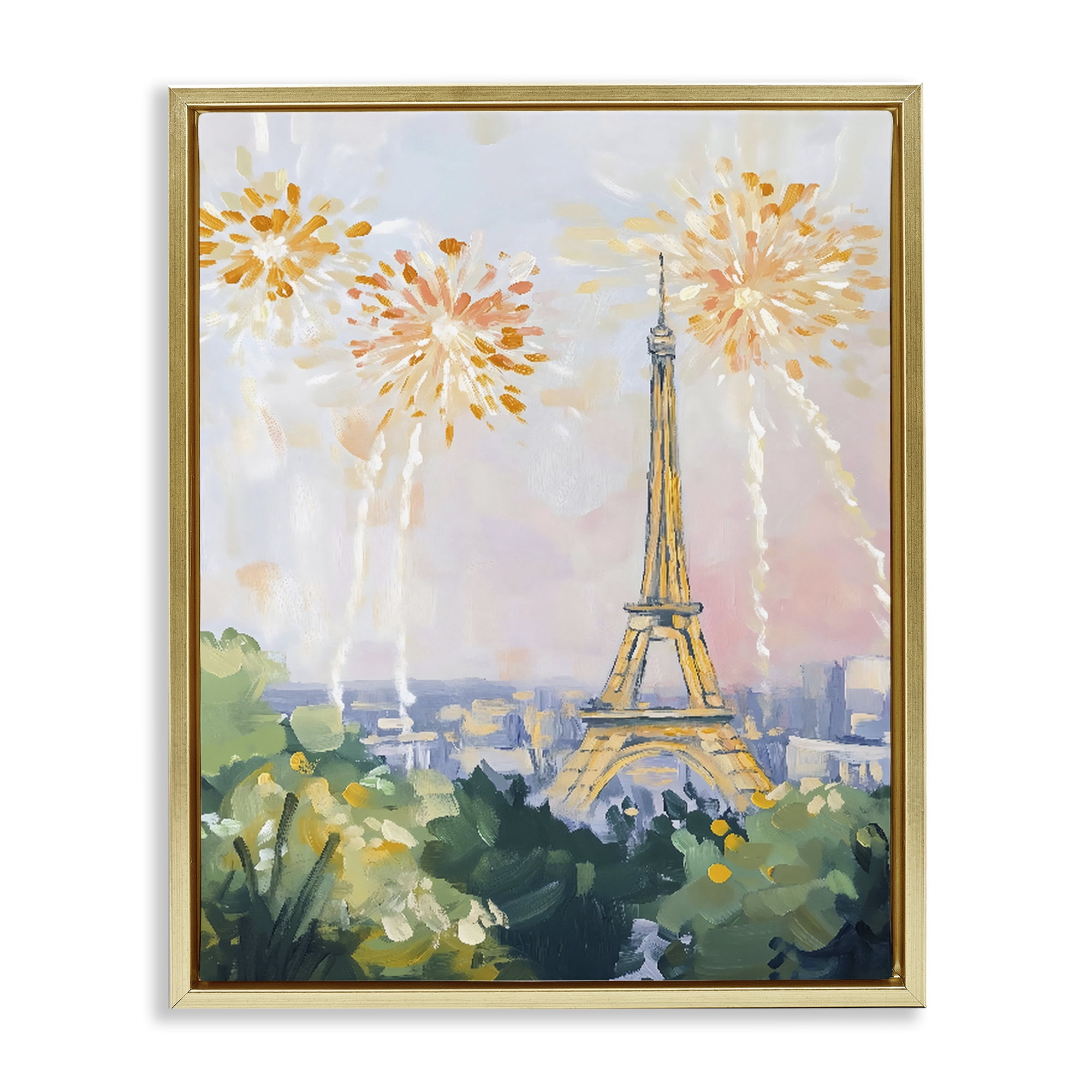 Stupell Industries Fireworks in Paris Gold Framed Floater Canvas Wall Art, design by The Prints Vibe