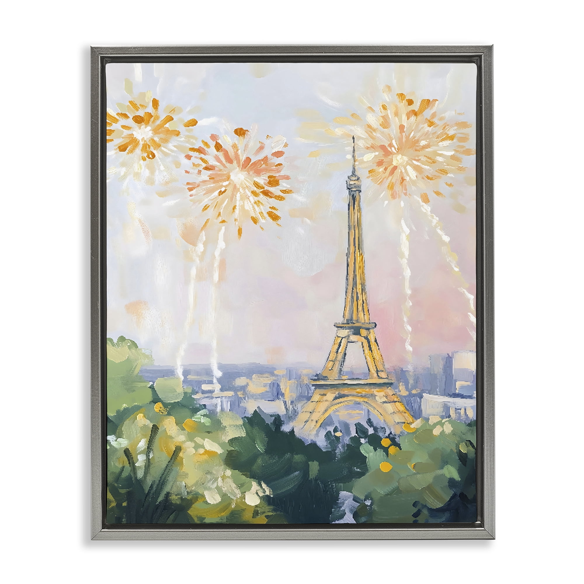 Stupell Industries Fireworks in Paris Gray Framed Floater Canvas Wall Art, design by The Prints Vibe