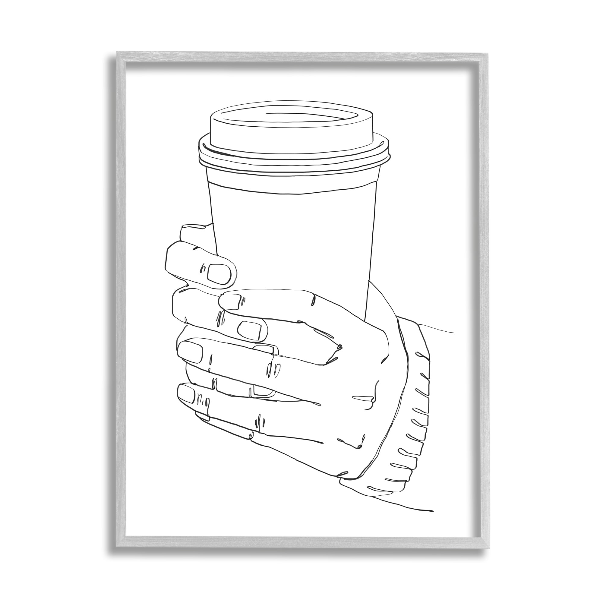Stupell Industries Firm Hands on Coffee Cup Minimal Line Drawing, 11 x 14, Designed by Ziwei Li