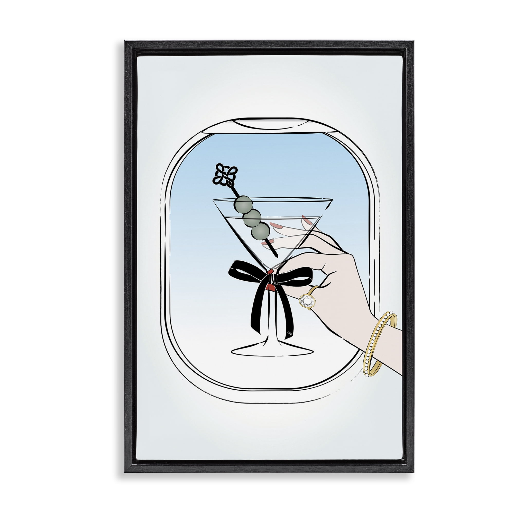 Stupell Industries First Class Cocktail Food & Beverage Painting Black Floater Framed Art Print Wall Art, 21 x 31