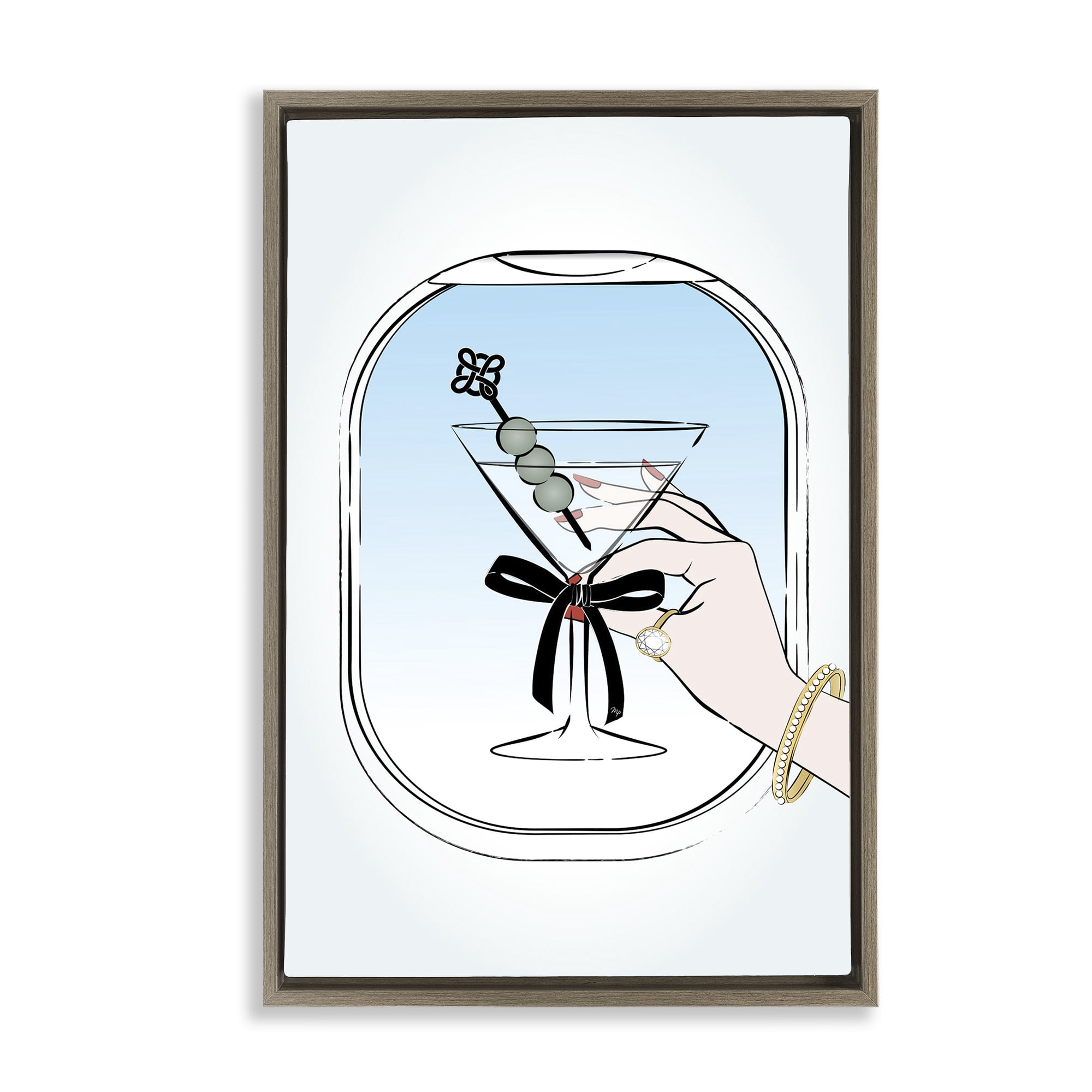 Stupell Industries First Class Cocktail Food & Beverage Painting Brown Floater Framed Art Print Wall Art, 21 x 31