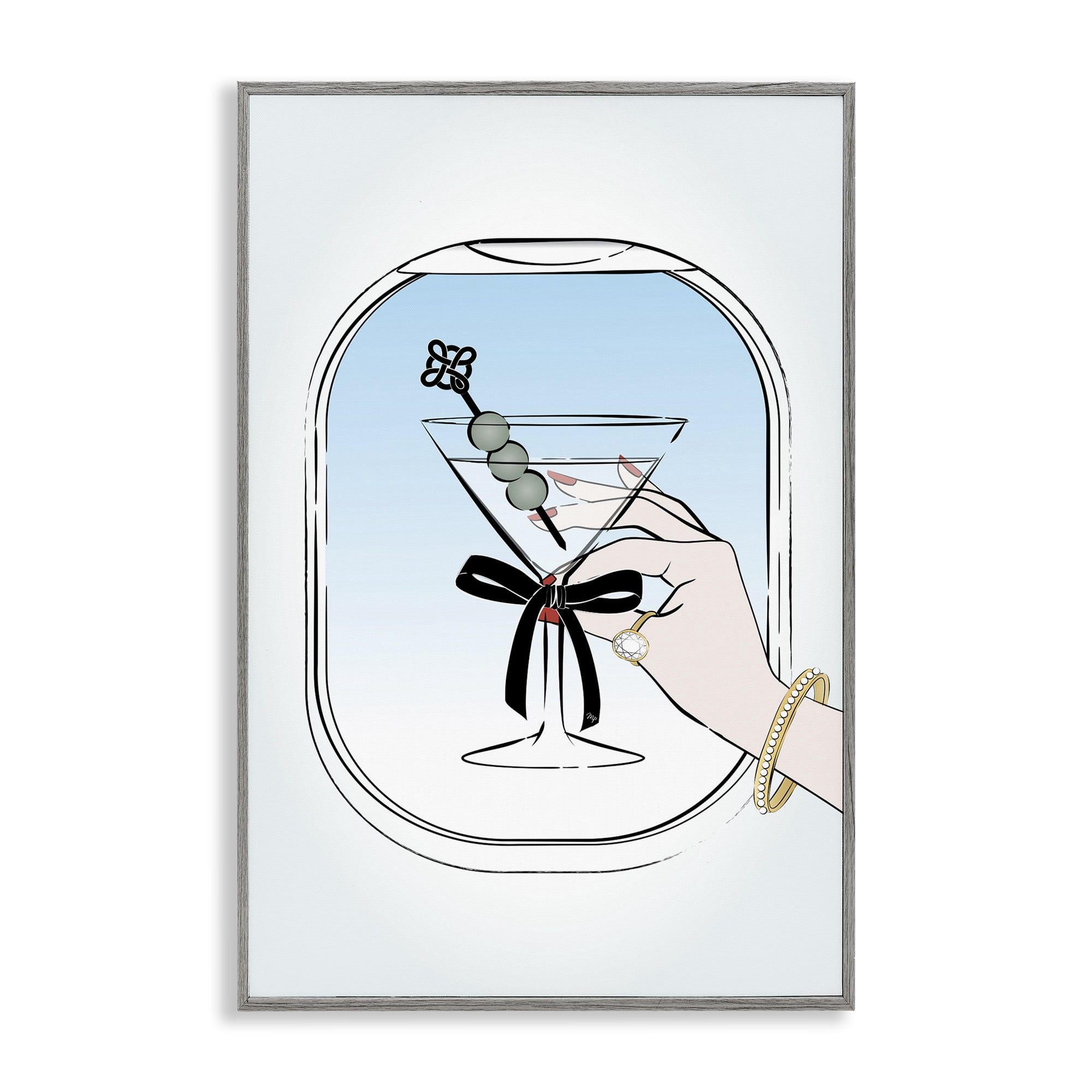 Stupell Industries First Class Cocktail Food & Beverage Painting Gray Framed Art Print Wall Art, 16 x 24