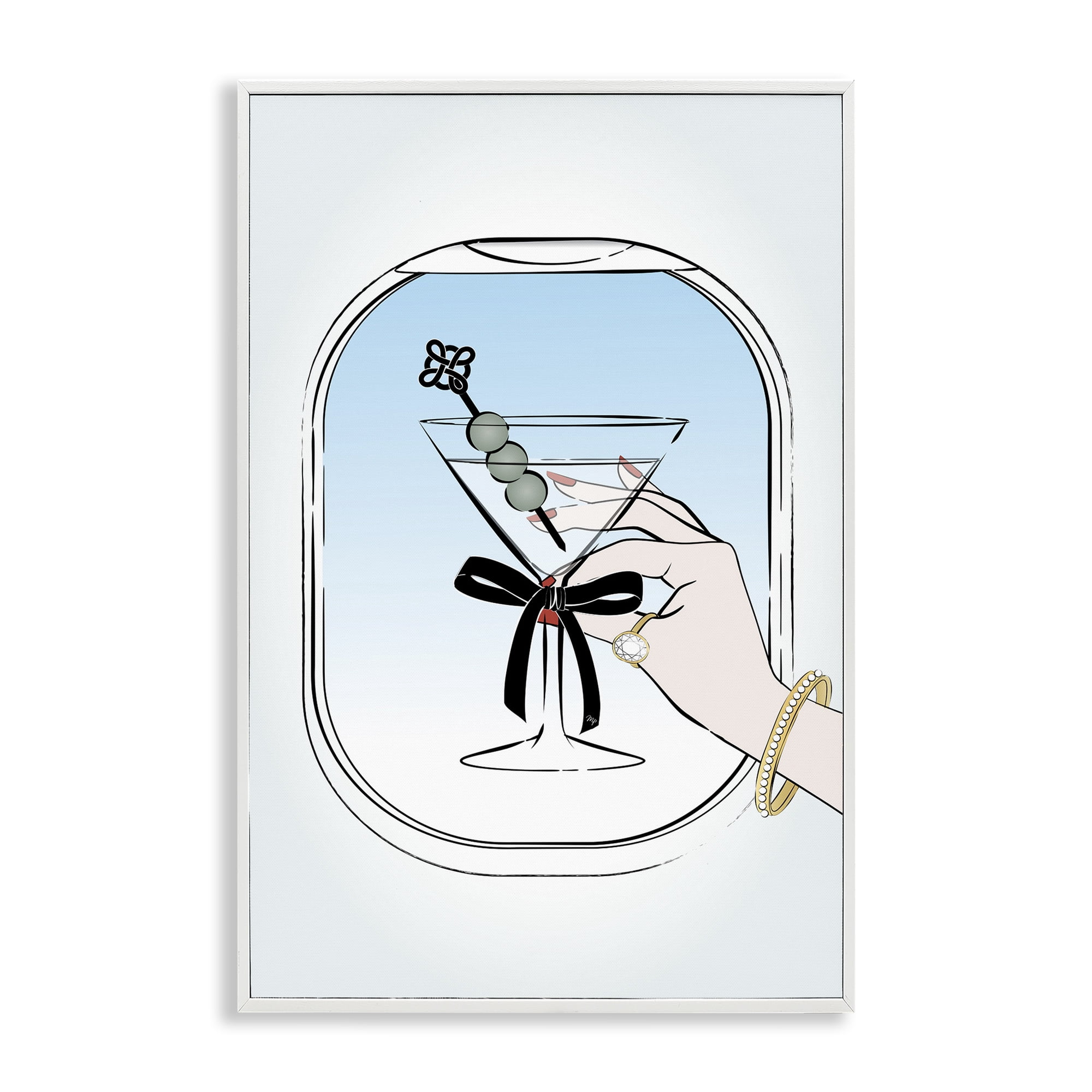 Stupell Industries First Class Cocktail Food & Beverage Painting White Framed Art Print Wall Art, 12 x 18