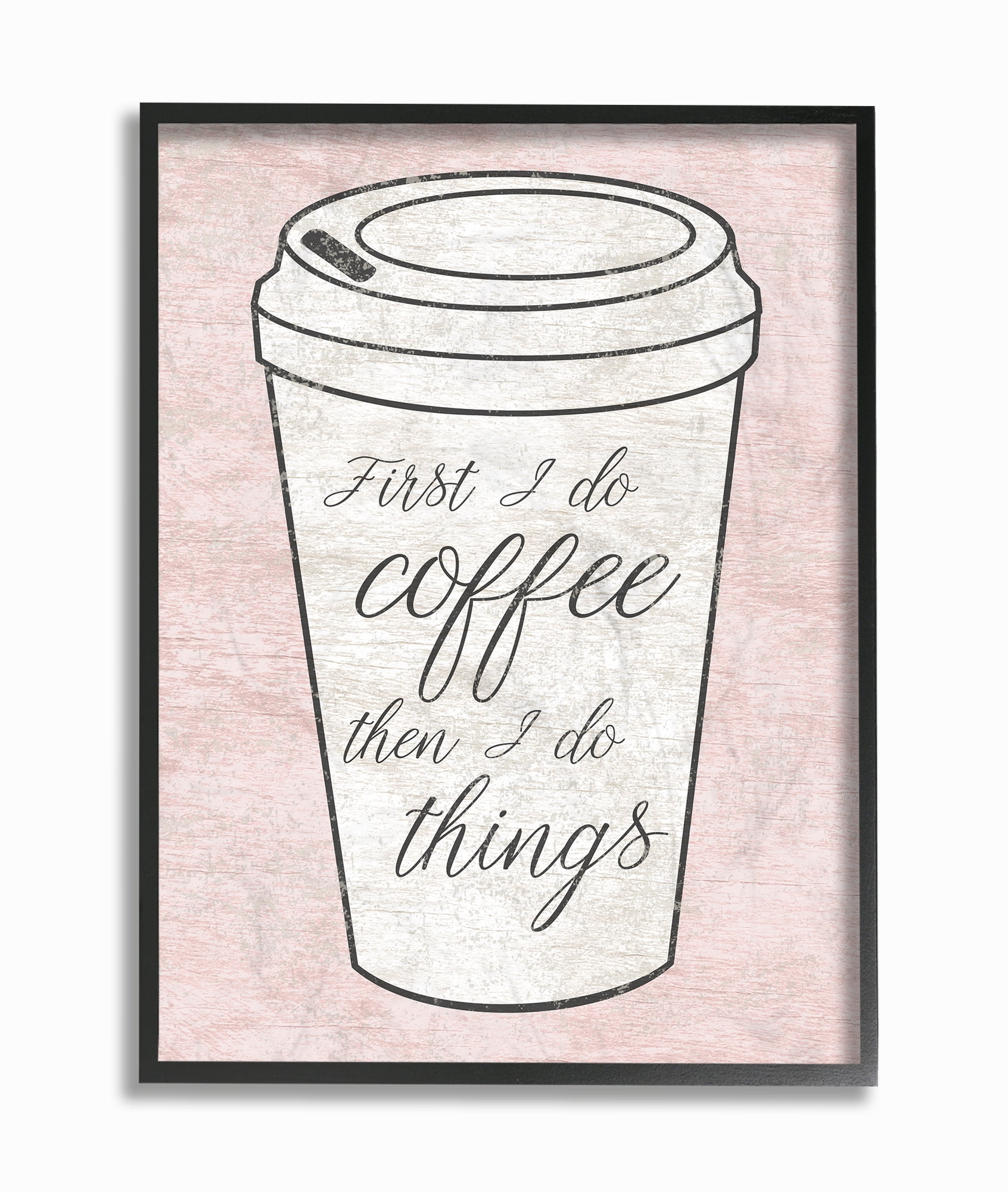 Stupell Industries First Coffee Then Things Dusty Rose Pink Marble Novelty Painting Black Framed Art Print Wall Art, 16 x 20