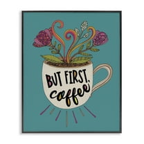 Stupell Industries First Coffee with Florals Botanical & Floral Painting Black Framed Art Print Wall Art, 11 x 14
