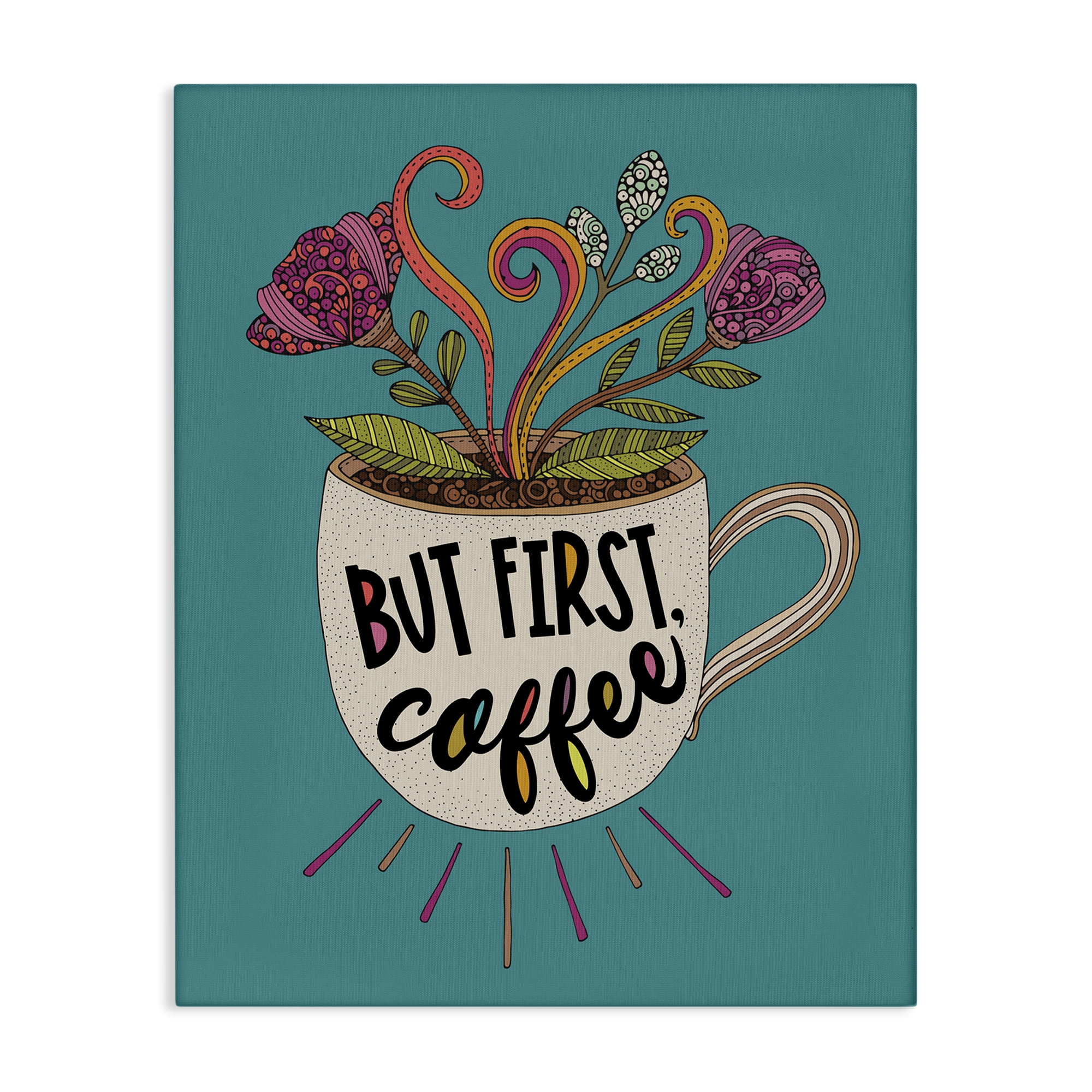 Stupell Industries First Coffee with Florals Botanical & Floral Painting Gallery Wrapped Canvas Art Print Wall Art, 30 x 40