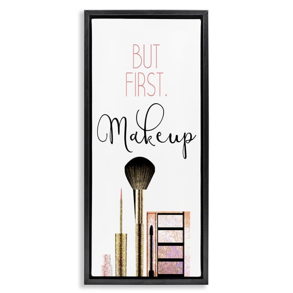 Stupell Industries First Makeup Modern Beauty Beauty & Fashion Painting Black Floater Framed Canvas Art Print Wall Art, 15 x 31