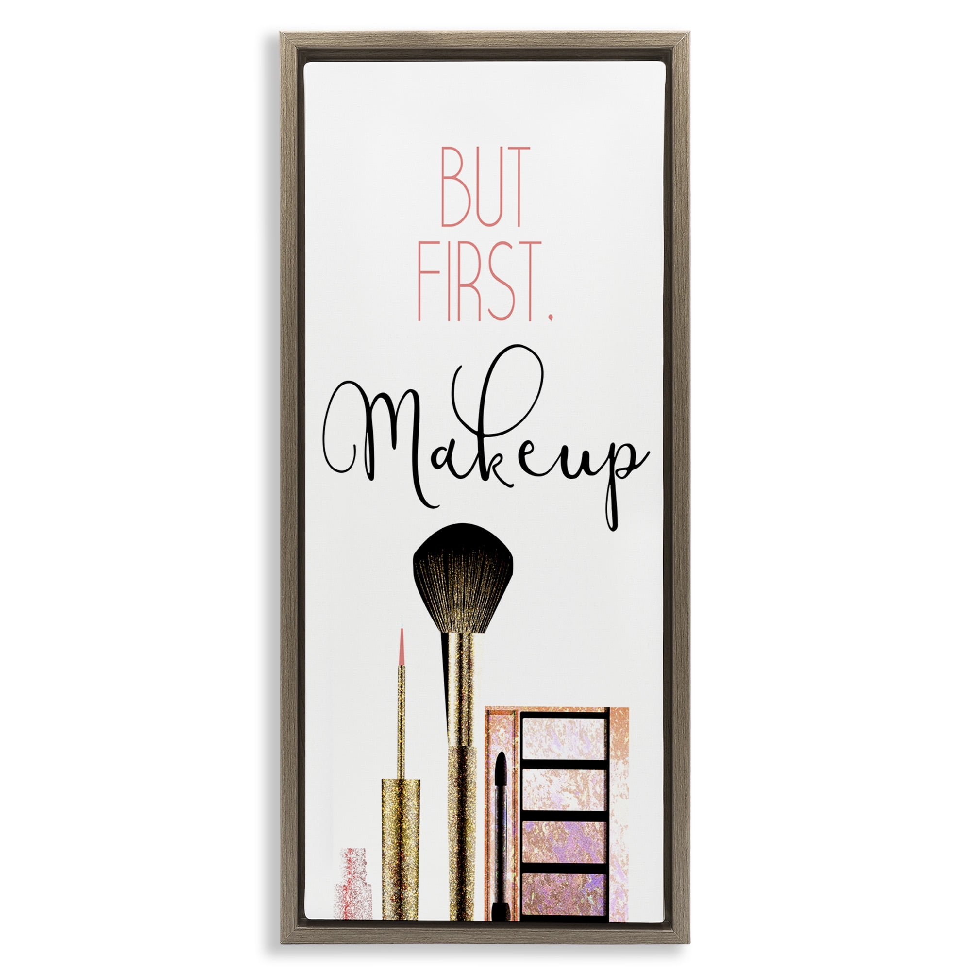Stupell Industries First Makeup Modern Beauty Beauty & Fashion Painting Brown Floater Framed Canvas Art Print Wall Art, 11 x 25