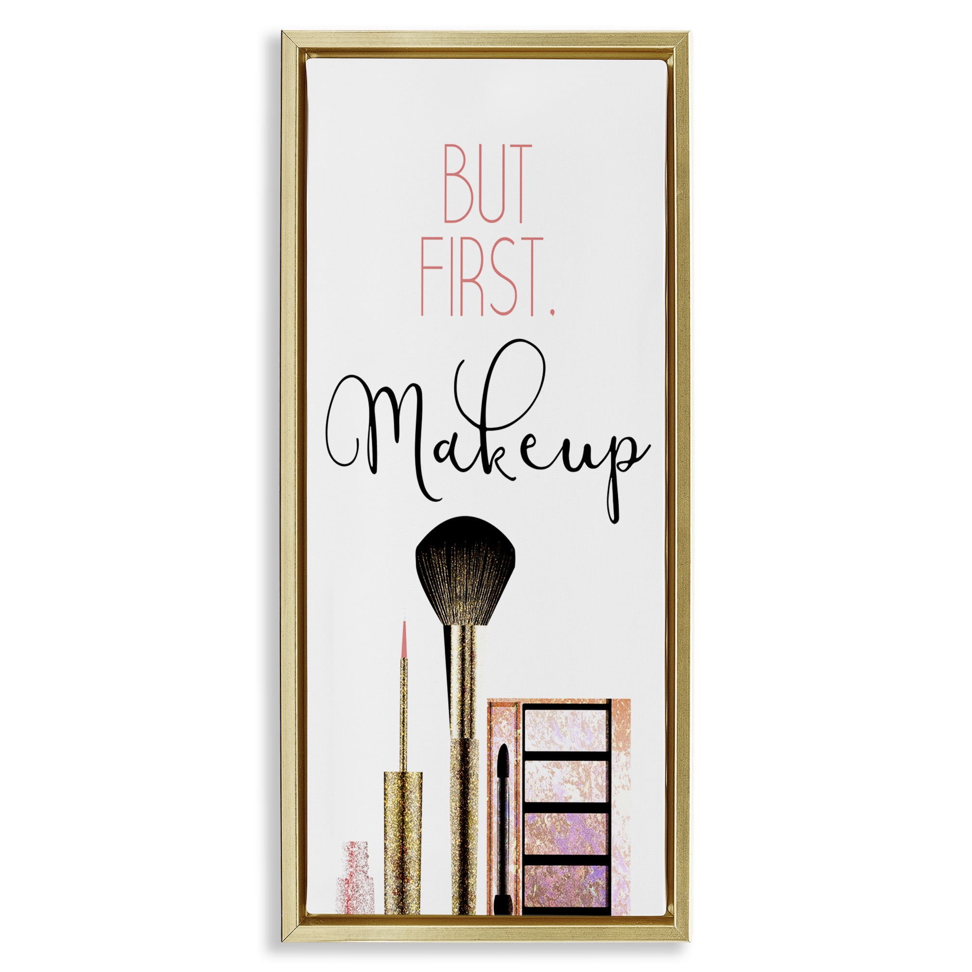 Stupell Industries First Makeup Modern Beauty Beauty & Fashion Painting Gold Floater Framed Canvas Art Print Wall Art, 15 x 31