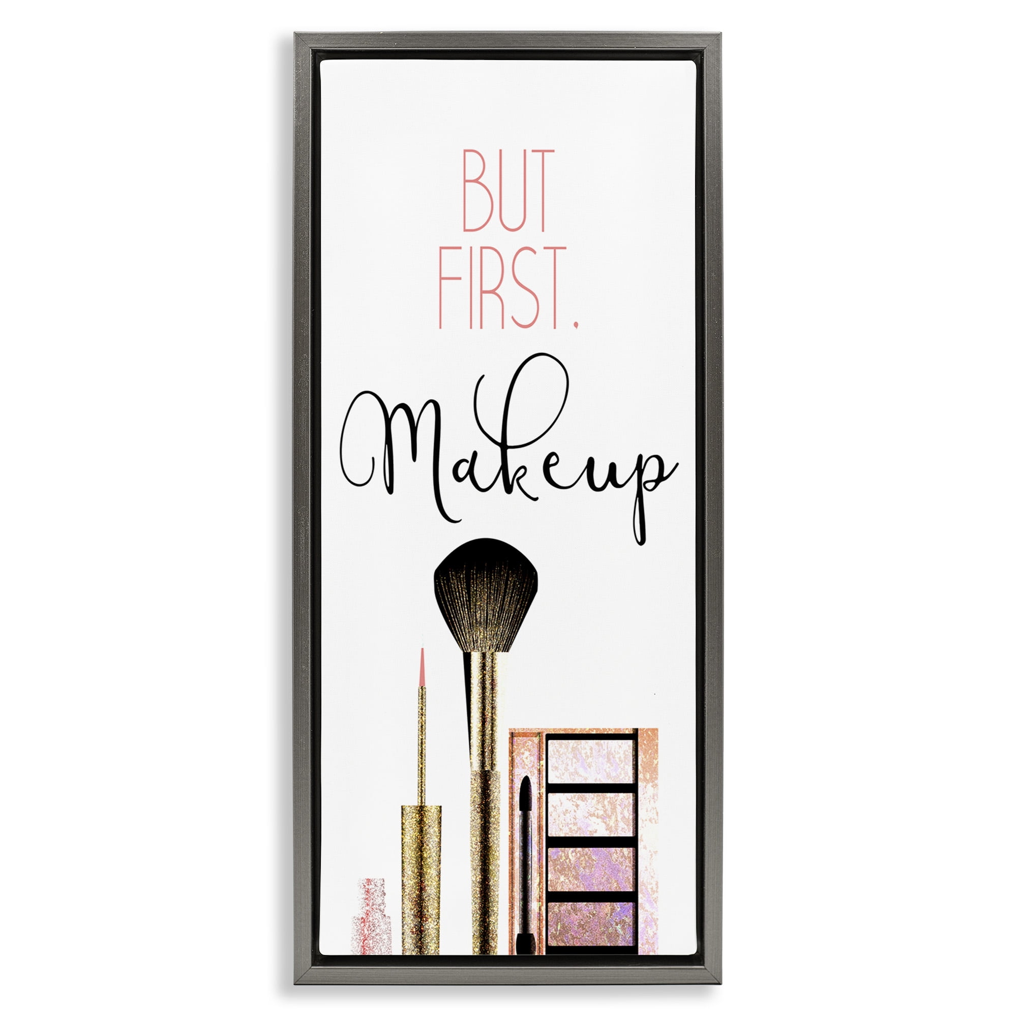 Stupell Industries First Makeup Modern Beauty Beauty & Fashion Painting Gray Floater Framed Canvas Art Print Wall Art, 15 x 31