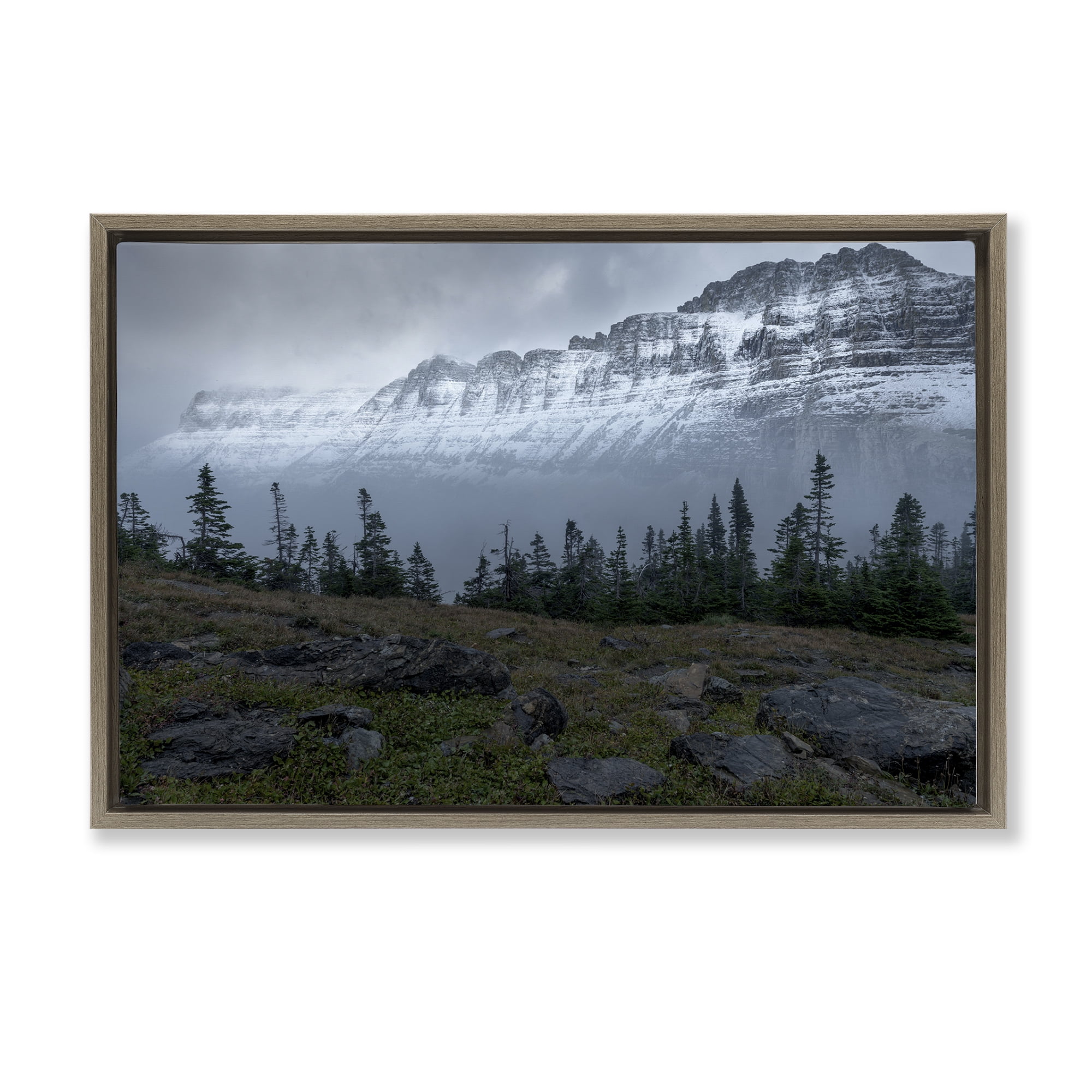 Stupell Industries First Snow Mountains Landscape Photography Brown Floater Framed Art Print Wall Art, 25 x 17