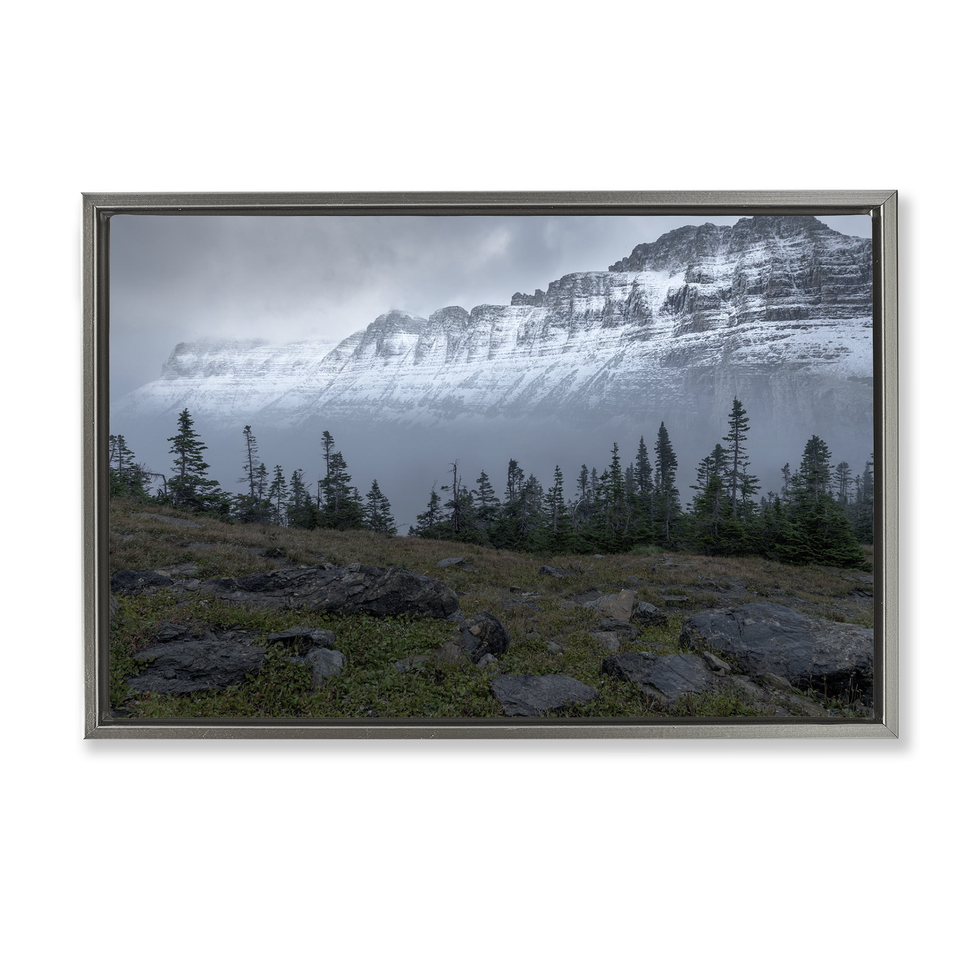 Stupell Industries First Snow Mountains Landscape Photography Gray Floater Framed Art Print Wall Art, 25 x 17