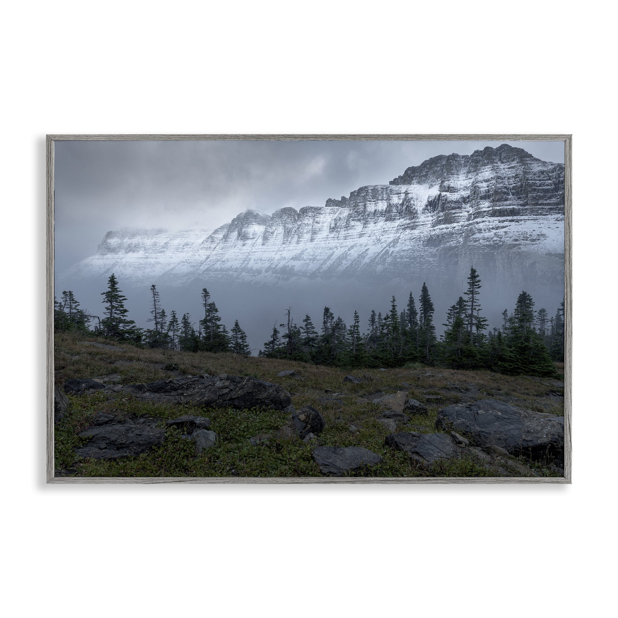 Stupell Industries First Snow Mountains Landscape Photography Gray Framed Art Print Wall Art, 24 x 16