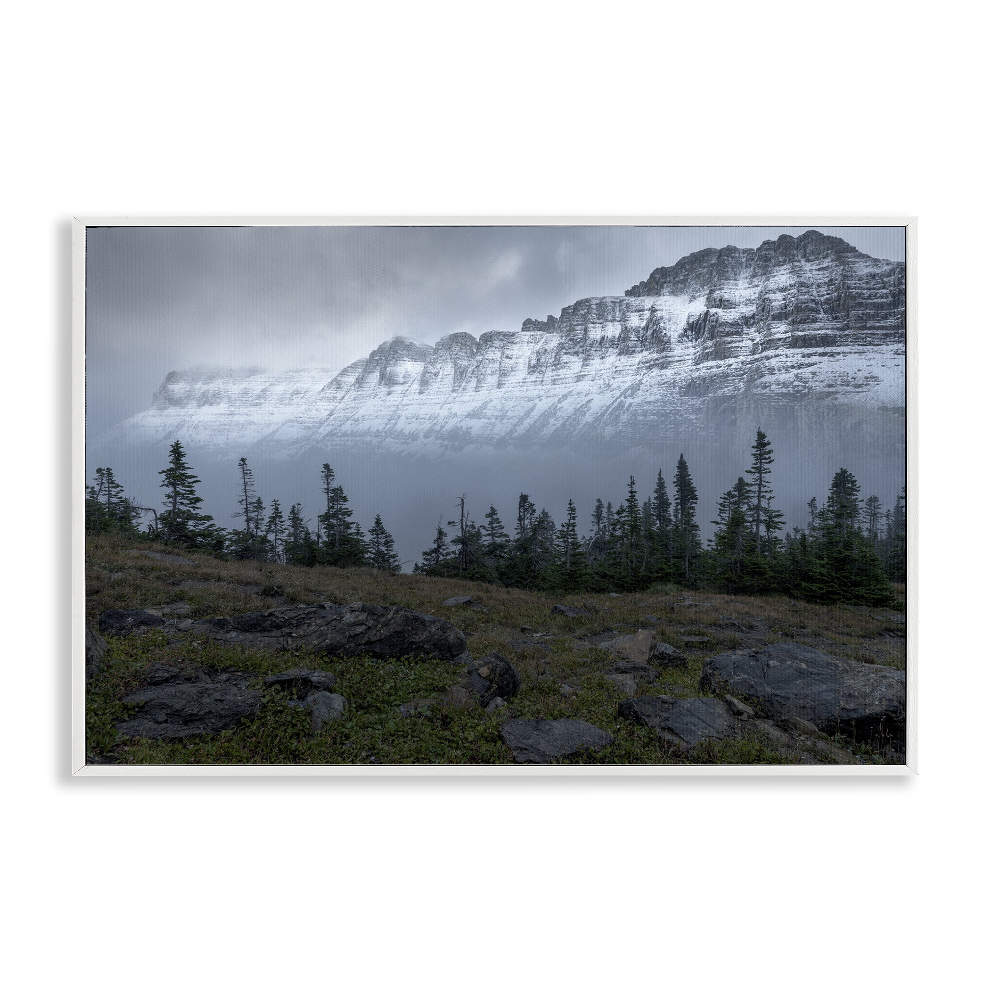Stupell Industries First Snow Mountains Landscape Photography White Framed Art Print Wall Art, 24 x 16