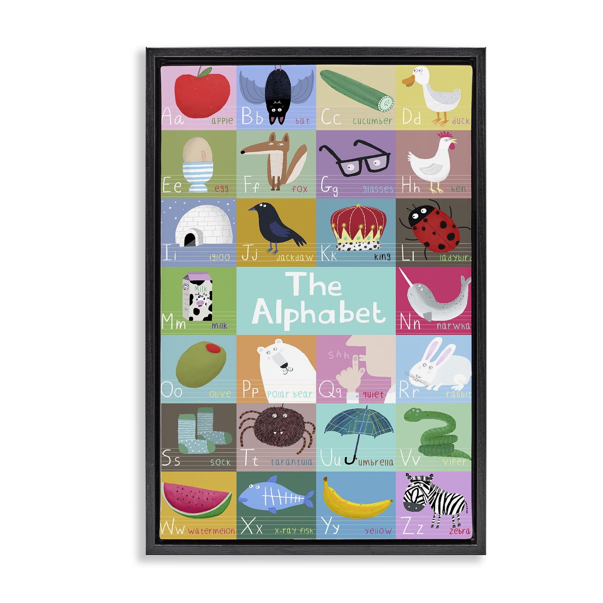 Stupell Industries First Words Alphabet Black Framed Floater Canvas Wall Art, design by Carla Daly