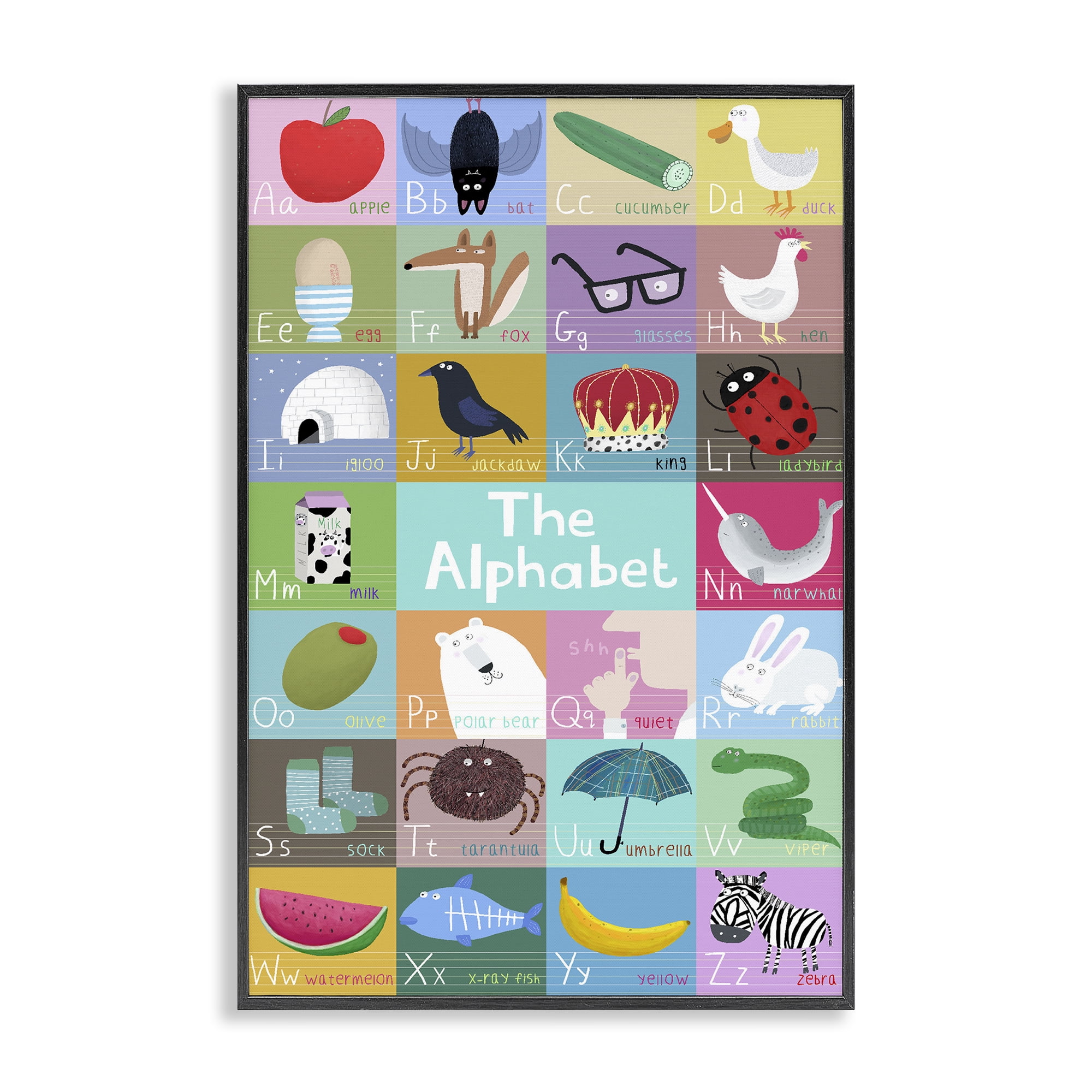 Stupell Industries First Words Alphabet Black Framed Giclee Art, design by Carla Daly